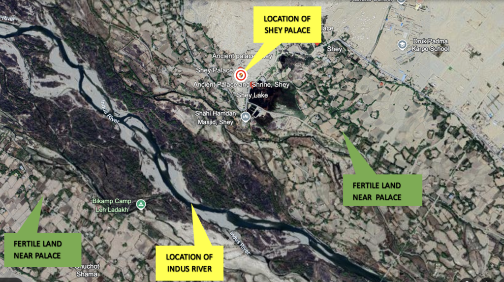 Location of Shey palace and the surrounding areas