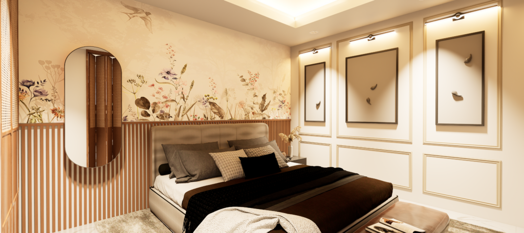 Bedroom of small studio apartment 3D view